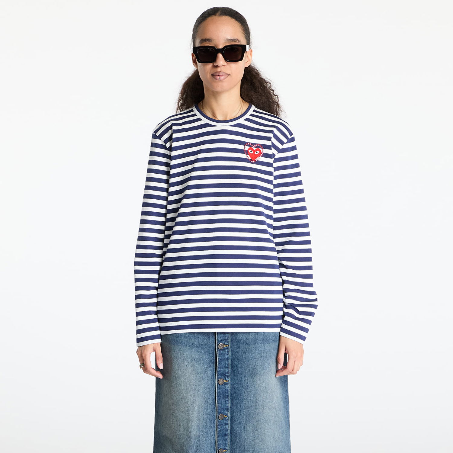 Majica kratkih rukava Comme des Garçons Comme des Garçons PLAY Stripe Emblem Long Sleeve Tee Tamnoplava | AX-T806 NAVYxWHITE, 1
