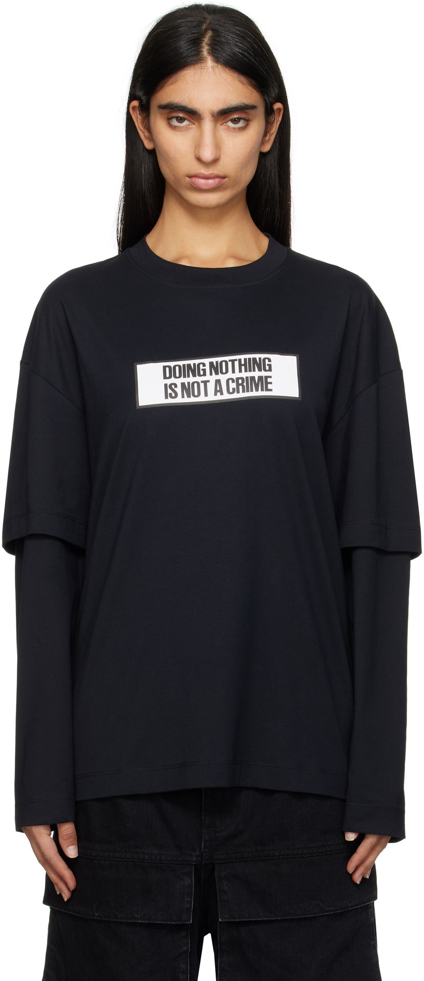 Majica kratkih rukava Études Études 'Doing Nothing Is Not A Crime' Double Sleeve T-Shirt Crna | H24MMTSH185-99
