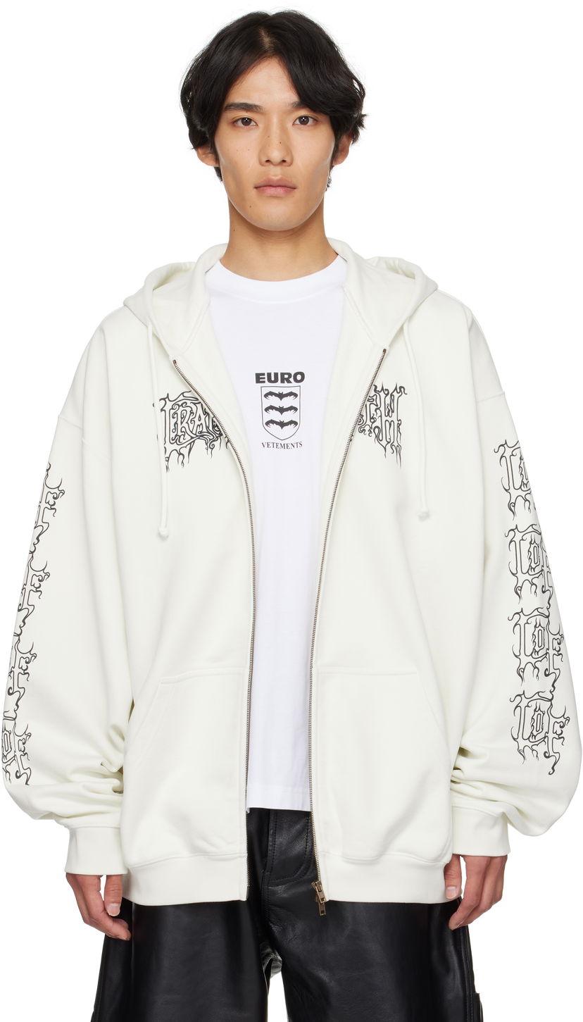 Dukserice VETEMENTS Vetements Cradle of Filth Logo Oversized Zip-Up Hoodie Bijela | UCF76ZU100I