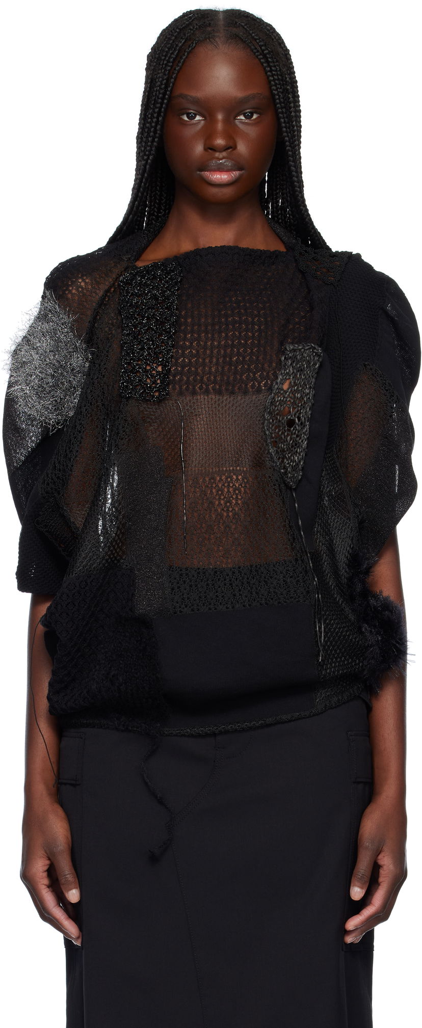Džemper Junya Watanabe Junya Watanabe Patchwork Knit Top Crna | JO-N002-S25