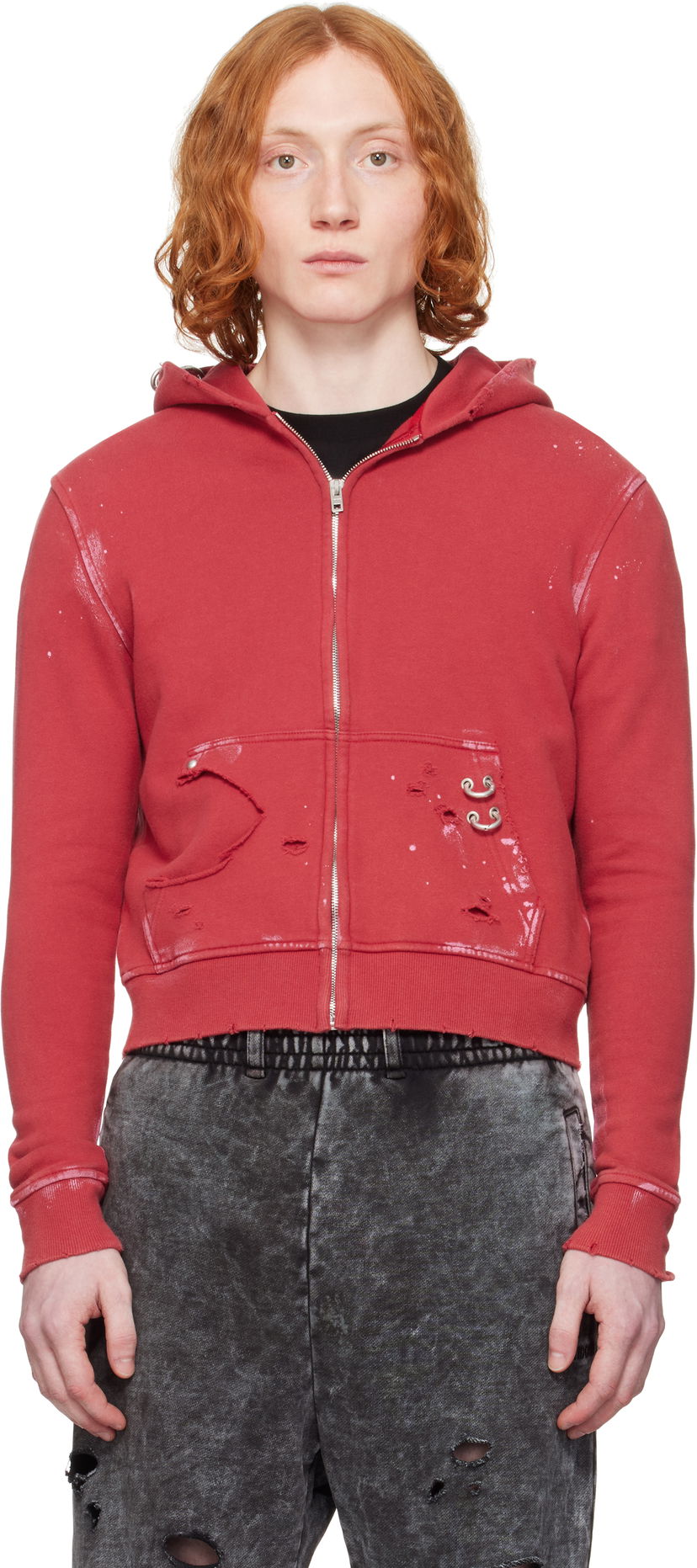 Dukserice We11done We11done Pierced Zip-Up Hoodie Crvena | WD-TJ0-25-821-U-RD