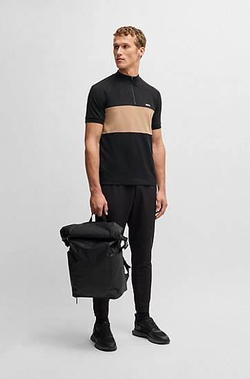 Polo majica BOSS BOSS Active Cotton-Blend Polo Shirt with Colorblock Crna | 50538102, 1