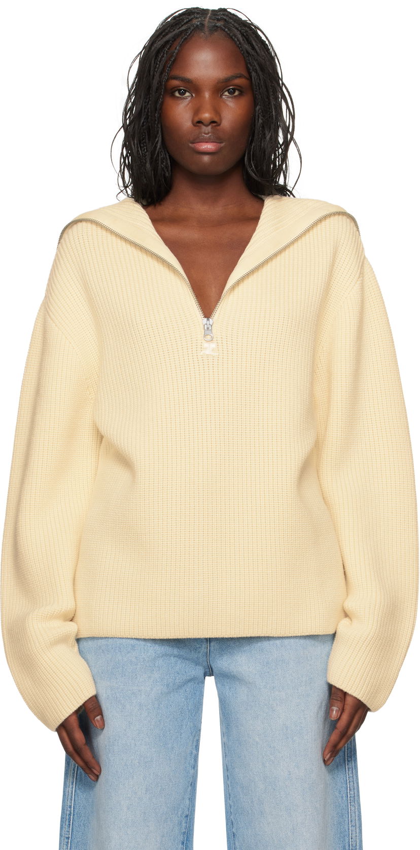 Džemper Courrèges Ribbed Wool Half-Zip Sweater Žuta | 324MPU182FI0036