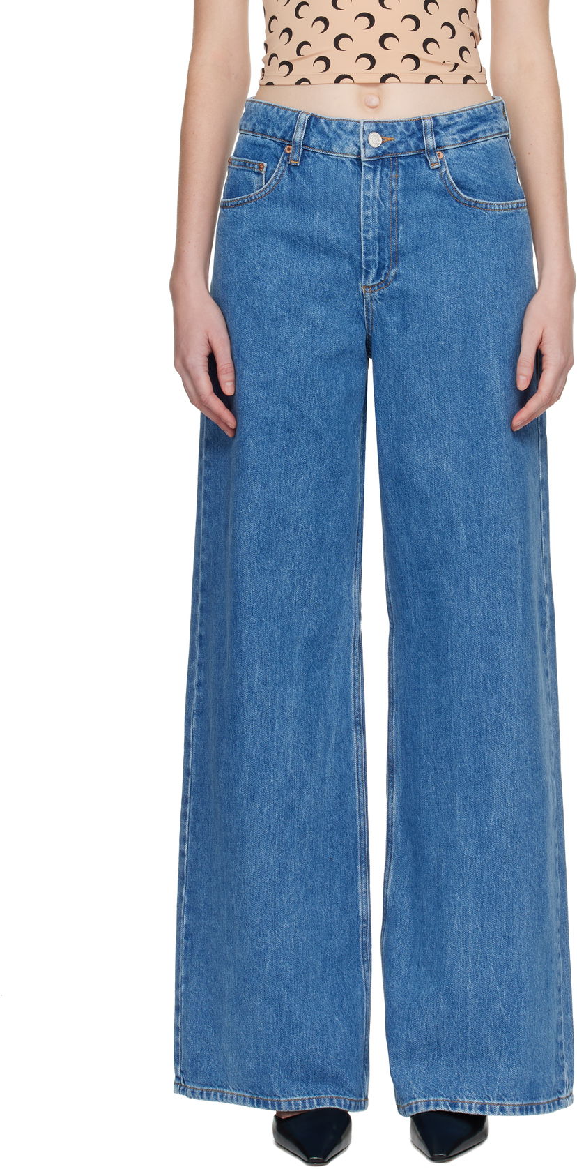 Jeans Marine Serre Marine Serre Moon Laser High-Waist Flare Jeans Plava | WPA159ACDEN0002