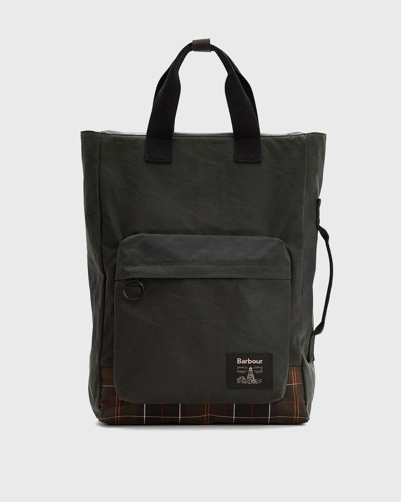 Tote bag Barbour Waxed Field Tote Bag with Plaid Base and Front Pocket Zelena | UBA0714SG91
