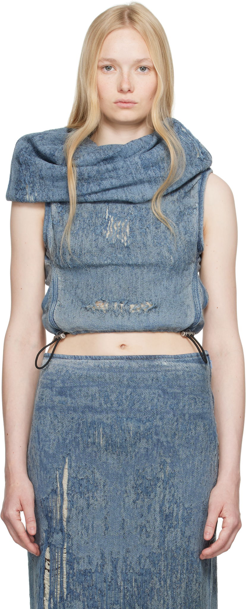 Suknja Diesel Diesel De-Vania-Fsg Distressed Denim Cowl Neck Top Plava | A18944 068RQ