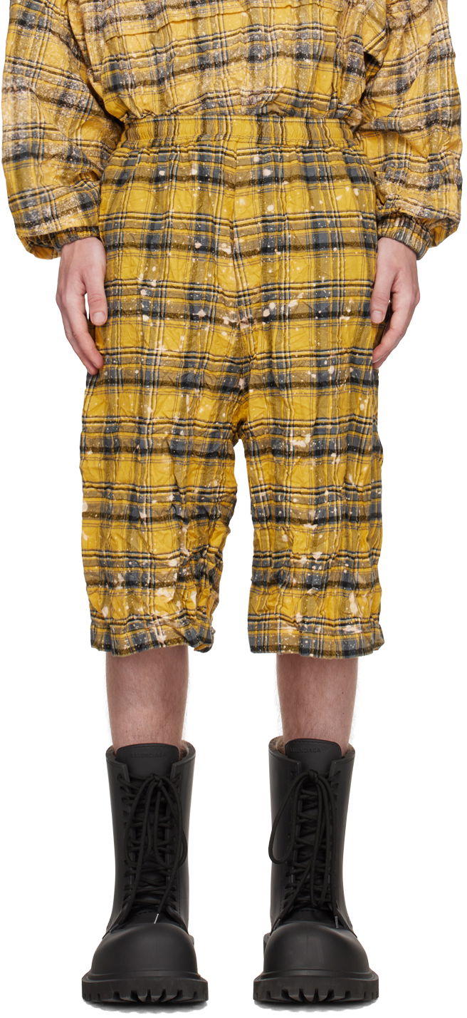 Kratke hlače We11done We11done Crinkled Check Shorts Žuta | WD-PT1-23-254-U-YE