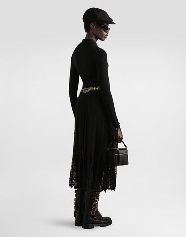 Suknja Dolce & Gabbana Dolce & Gabbana Pleated Chiffon Midi Skirt with Lace Trim Crna | F4C6ATFUSNWN0000, 2