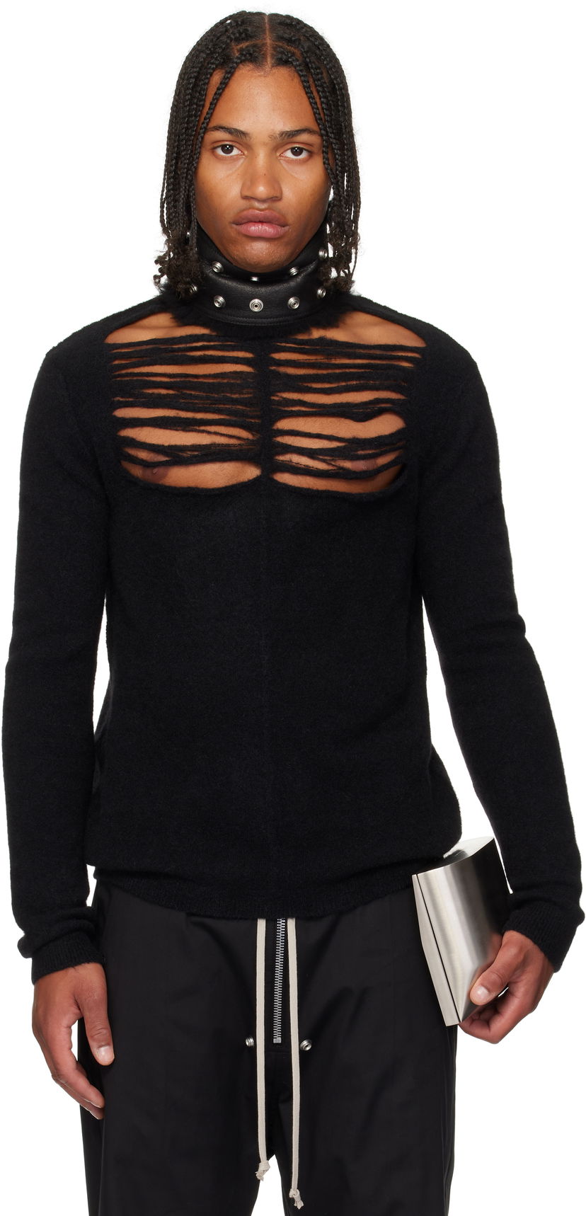 Džemper Rick Owens Rick Owens Concordians Long Sleeve Grid Knit Sweater Crna | RU02E1670 KGRIDP