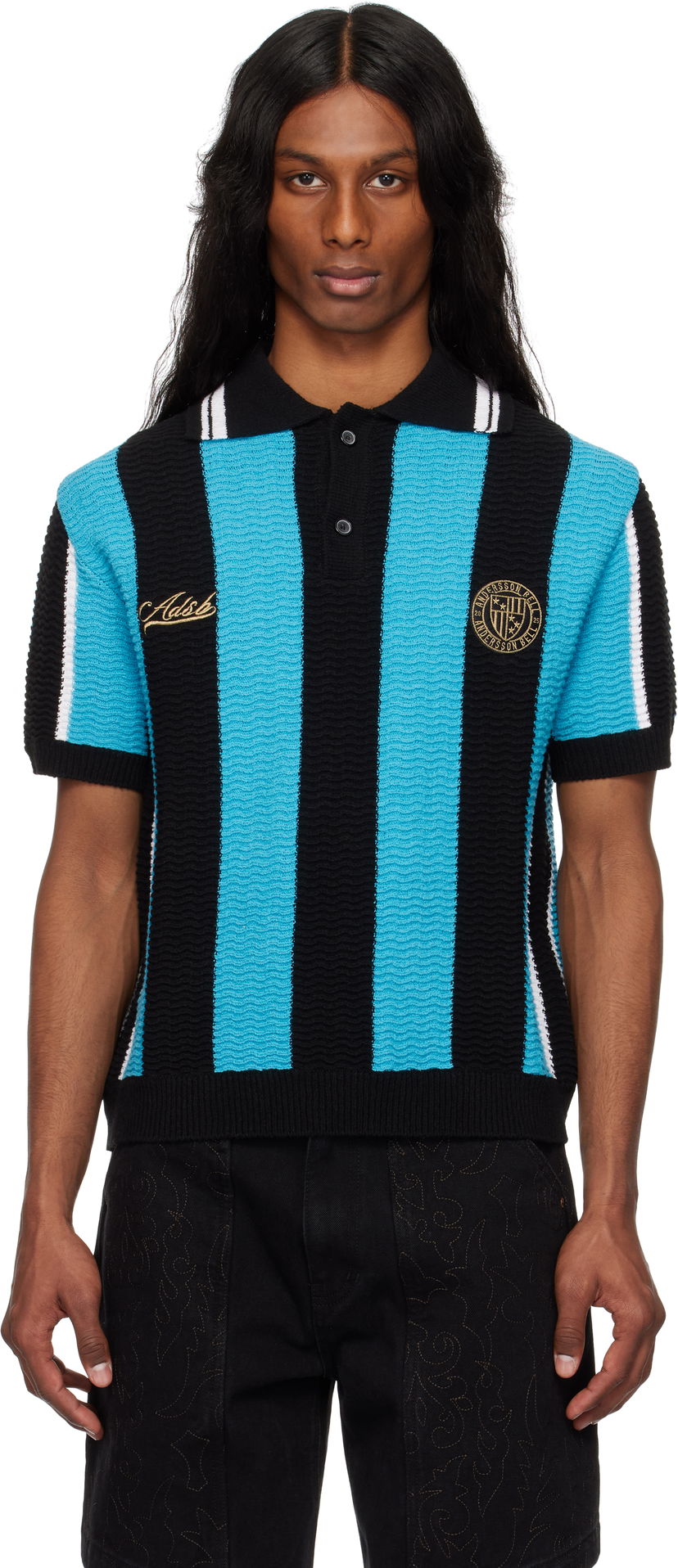 Polo majica Andersson Bell Andersson Bell Stripe Soccer Polo Sweater Crna | atb1325m