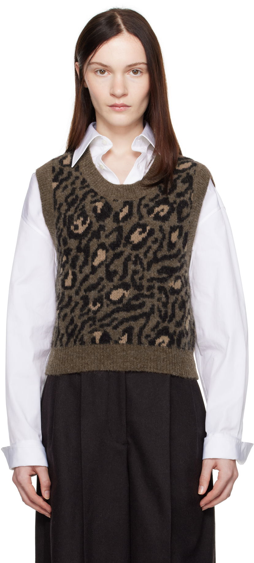 Džemper A.P.C. Léana Knitted Leopard Print Vest Zelena | WPAAO-F22325
