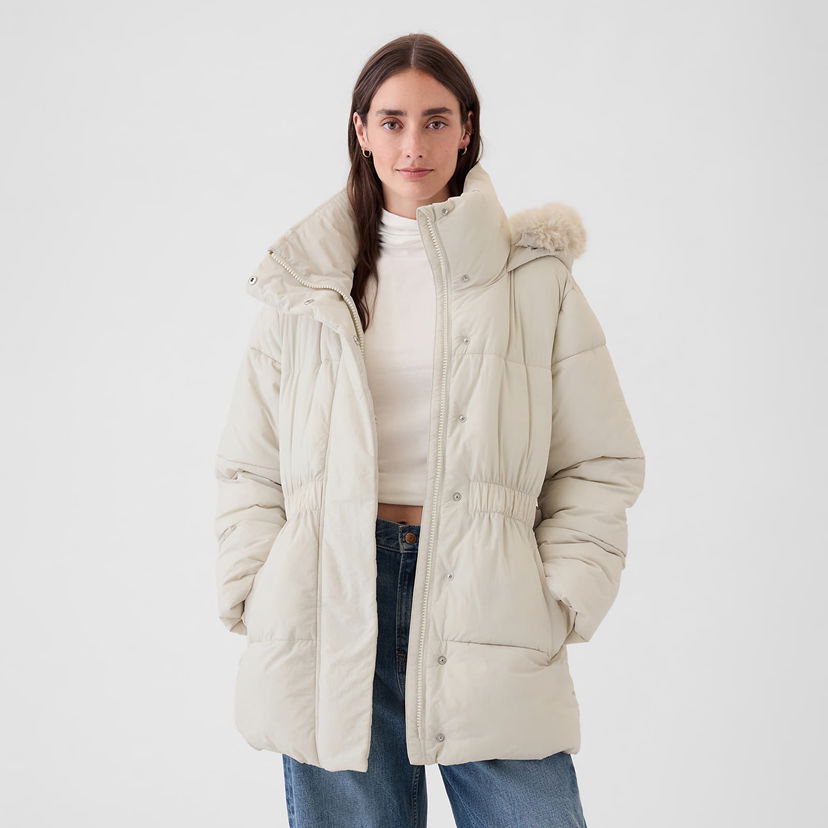 Jakna GAP Jacket Puffer Midi Coat Regular Grey XS Bež | 520185-00