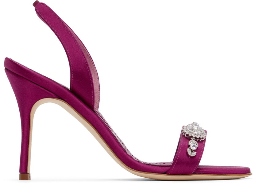 Njega cipela Manolo Blahnik Manolo Blahnik Lamisan Satin Heeled Sandals Ljubičasta | 324-2954