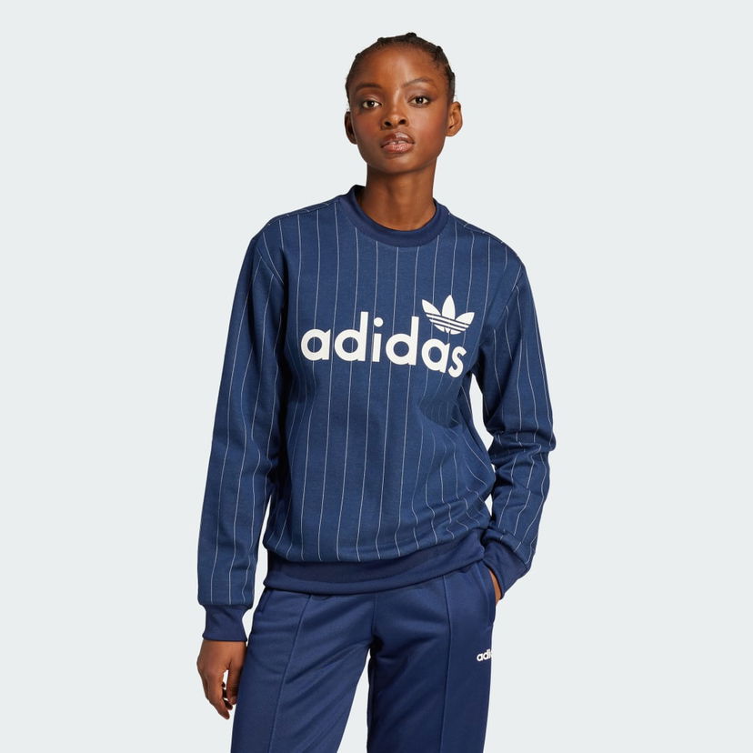 Džemper adidas Performance Pinstripe Graphic Sweatshirt Tamnoplava | JJ3488