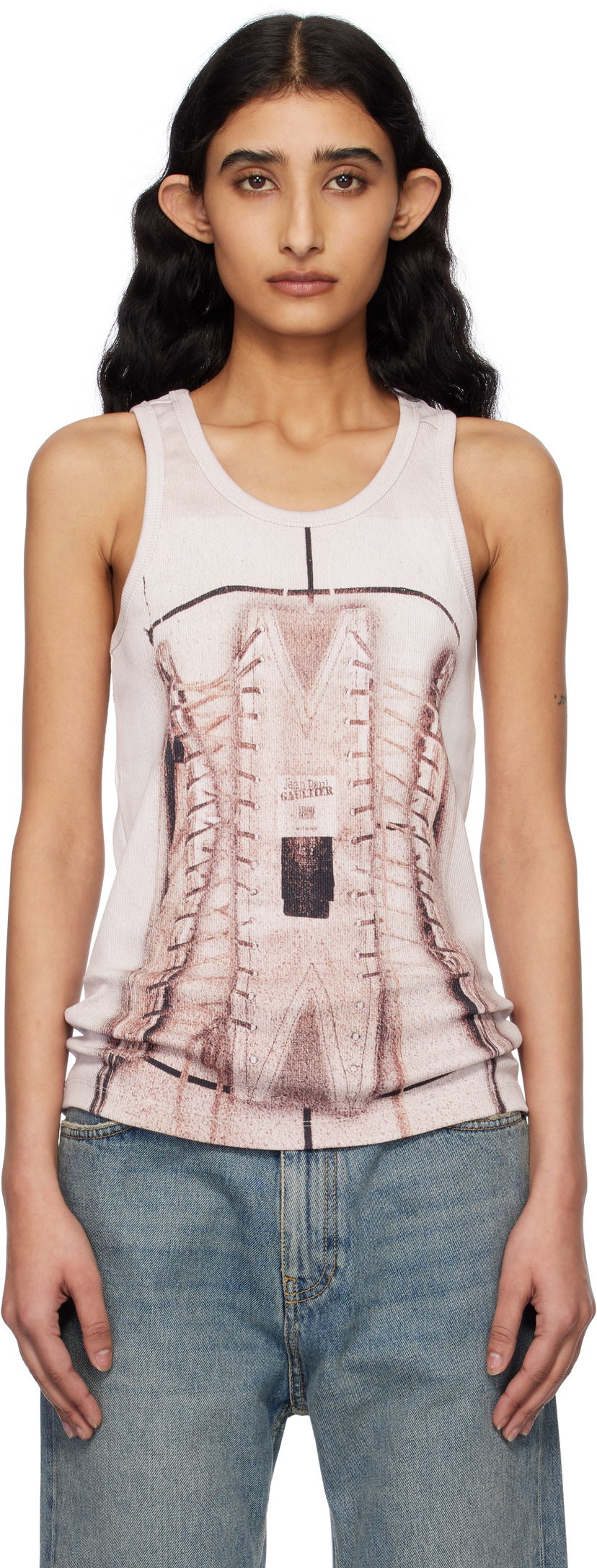 Majica bez rukava Jean Paul Gaultier Jean Paul Gaultier Corset Trompe-L’oeil Tank Top Bež | 25/34-F-DB057-J582-260100