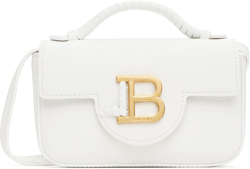 Ručna torbica Balmain Balmain B-Buzz 17 Grained Leather Crossbody Bag Bijela | EN1DG811LPOS