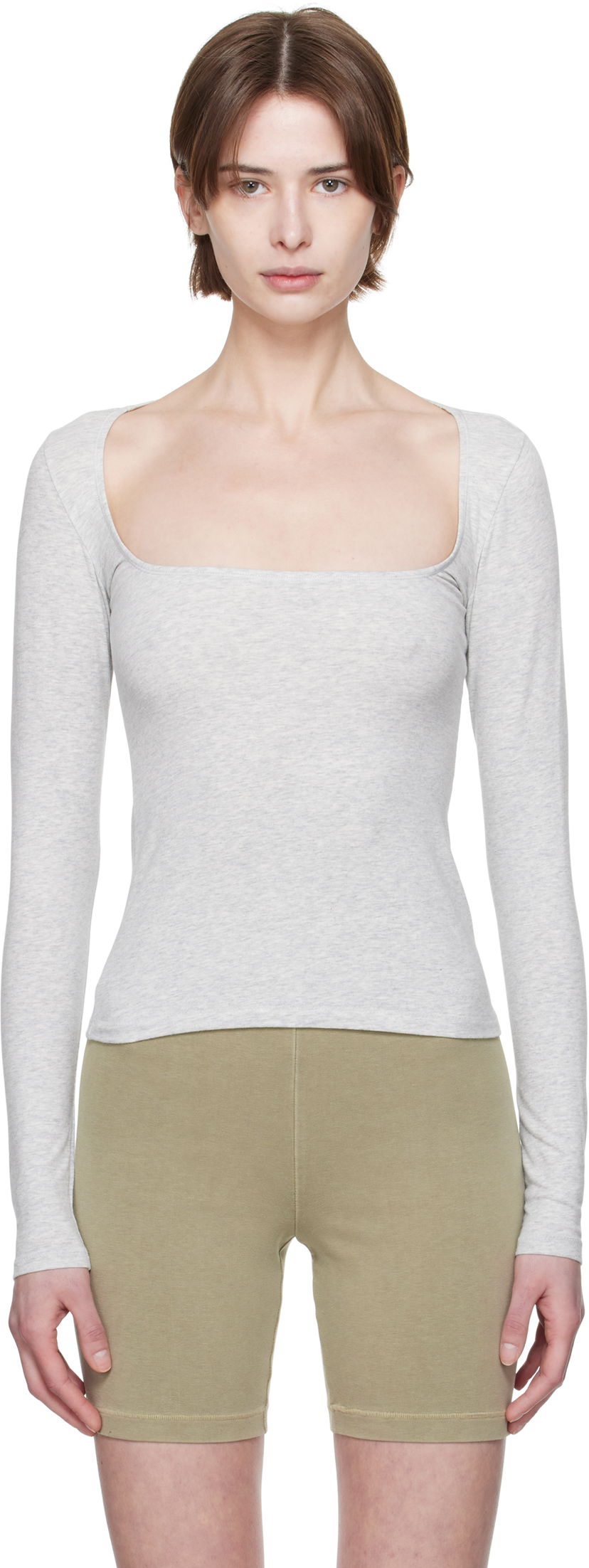 Majica bez rukava SKIMS SKIMS Cotton Jersey Scoop Neck Long Sleeve T-Shirt Siva | LS-LST-7908W
