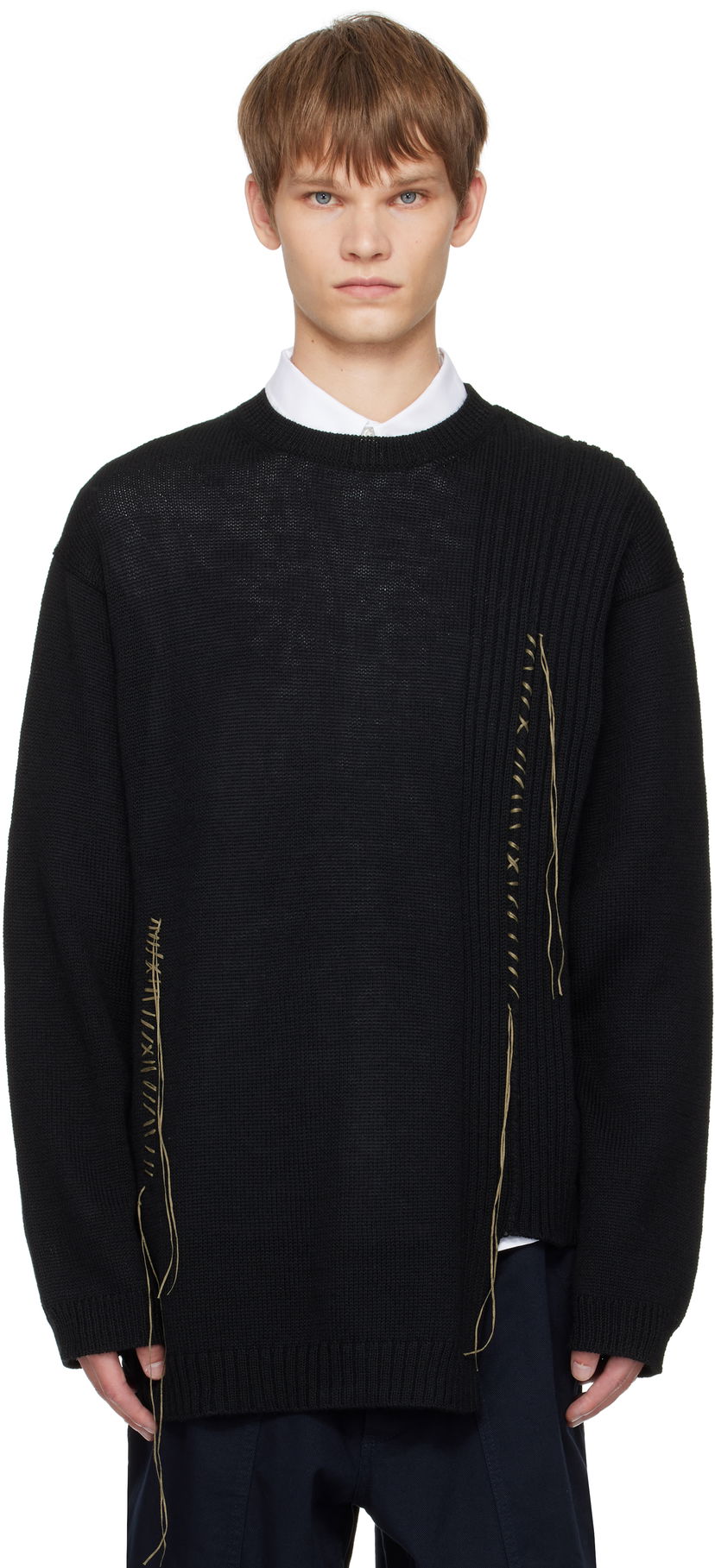 Džemper Yohji Yamamoto YOHJI YAMAMOTO Round Neck Stitch Detail Sweater Crna | HL-K25-196