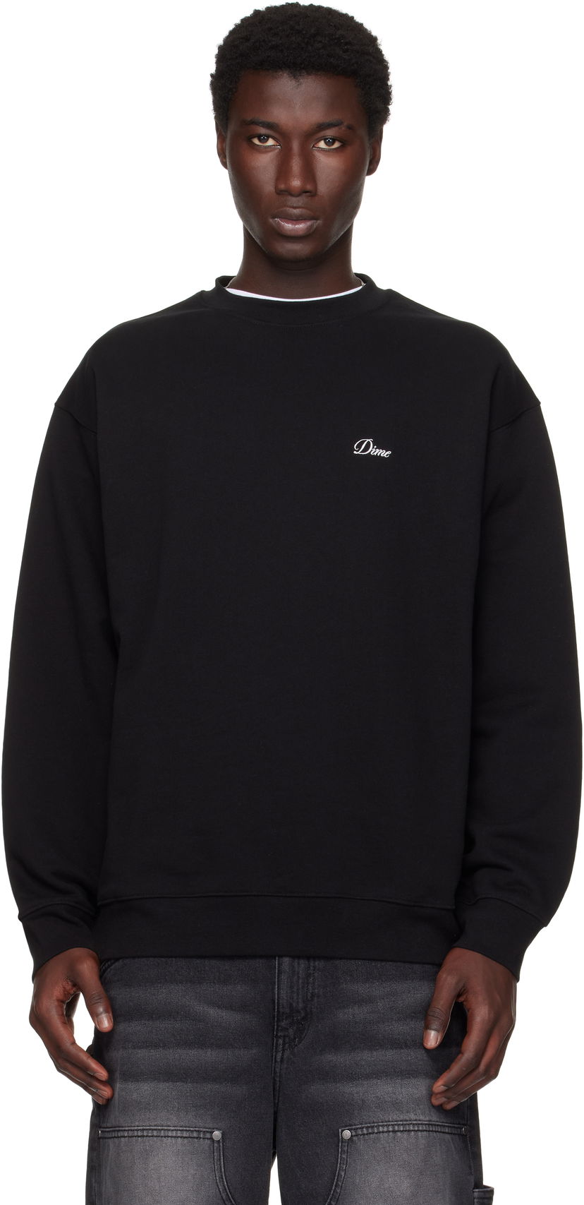 Dukserice Dime Dime Cursive Small Logo Crewneck Sweatshirt Crna | DIMESU2538BLK