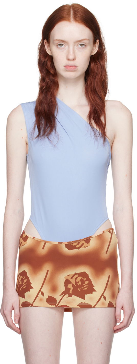 Body Miaou Miaou One Shoulder Thong Bodysuit Plava | 6005VCJALL