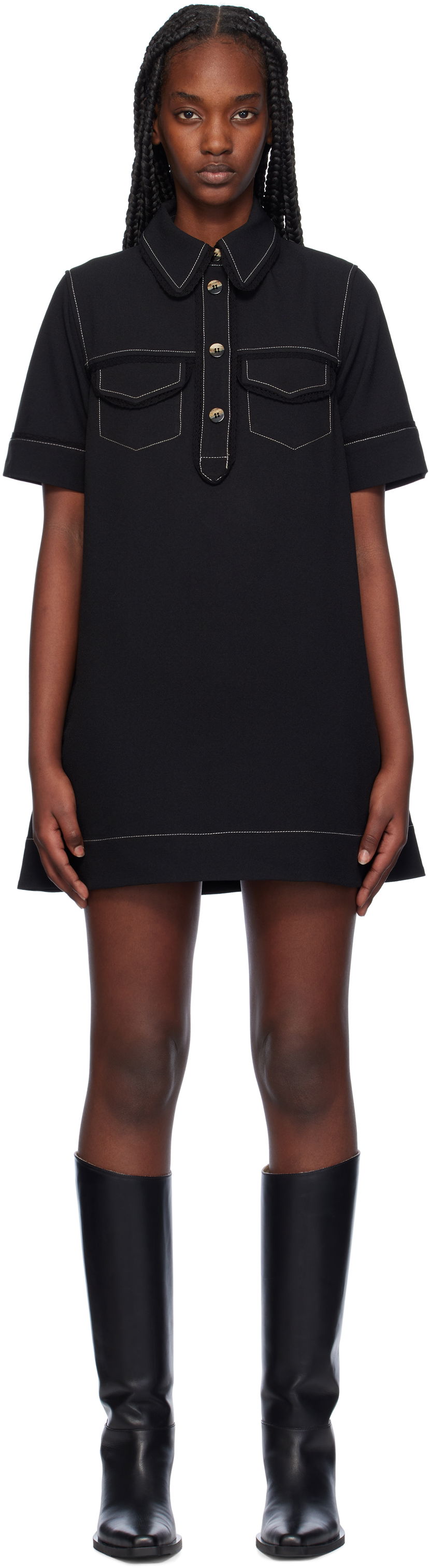 Haljina GANNI Crepe Minidress Crna | F9462