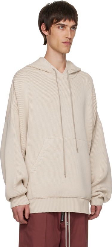 Dukserice Rick Owens Ribbed Knit Oversized Concordians Hun Hoodie Bež | RR02E1698 KWVH, 1