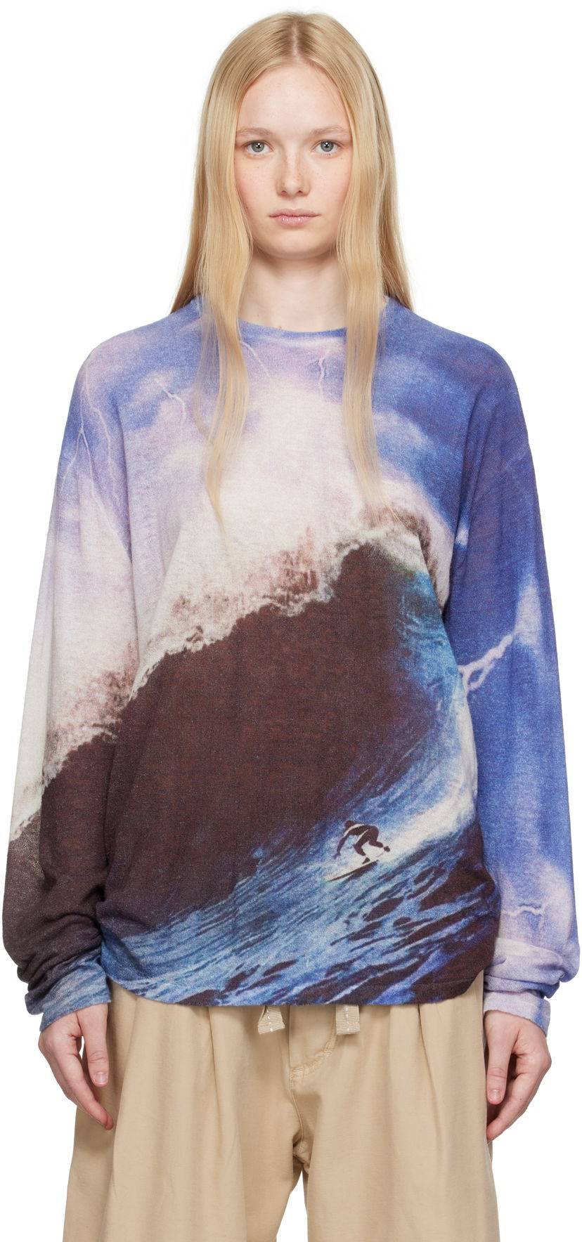 Džemper ERL ERL Wave Print Knit Sweater Plava | ERL10N013