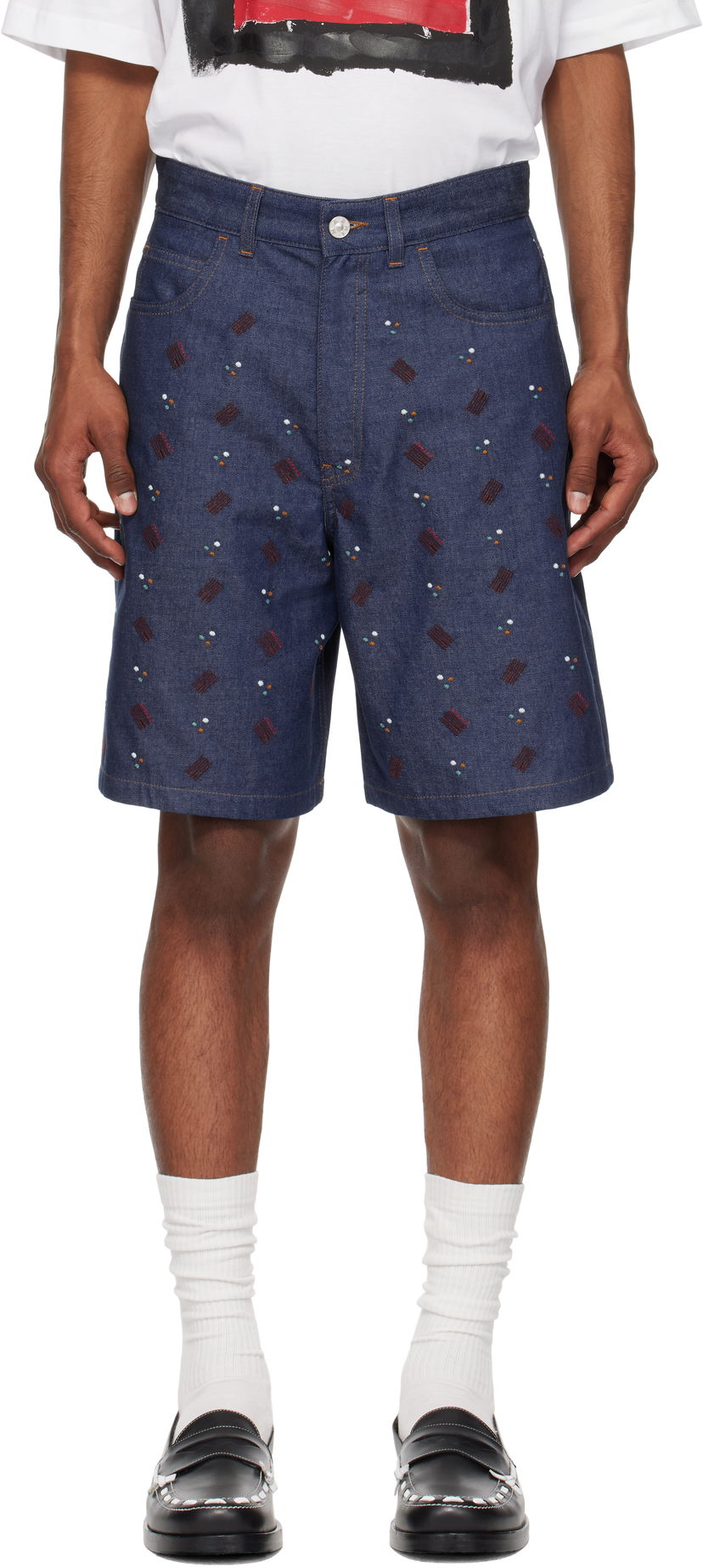 Kratke hlače Marni Marni Embroidered Denim Shorts Plava | PUJU0109S0 USCX58