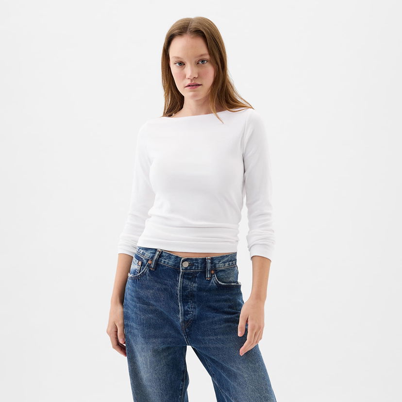 Majica kratkih rukava GAP Top Longsleeve Bateau Neck Modal Top Fresh White Bijela | 540606-03