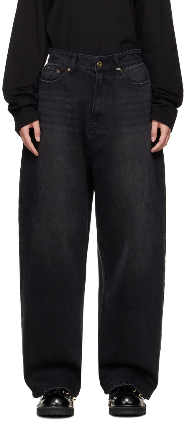 Jeans We11done We11done Washed Loose-Fit Jeans Crna | WD-DP2-24-349-W-BK
