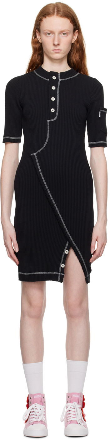 Haljina Moschino Moschino Jeans Button Ribbed Knit Mini Dress Crna | 0425 8266