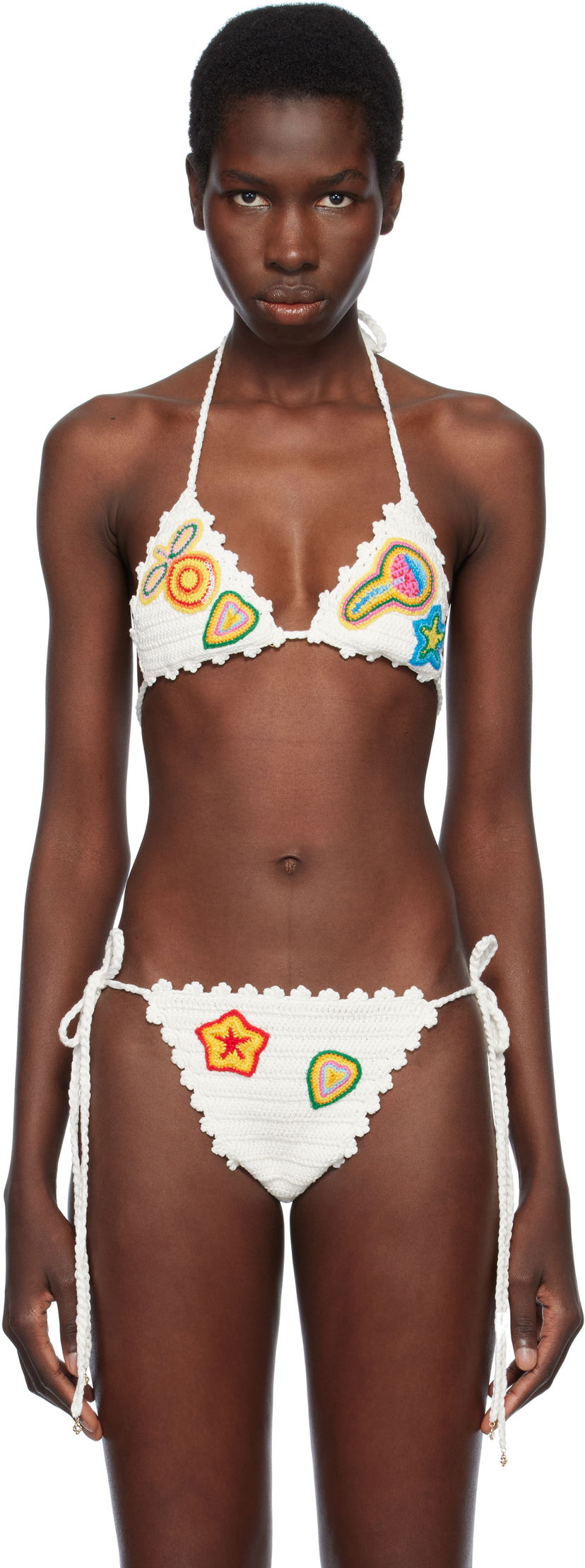 Kupaći kostimi Casablanca Casablanca Crochet Bikini Top with Motifs Bijela | WS25-KW-942-01
