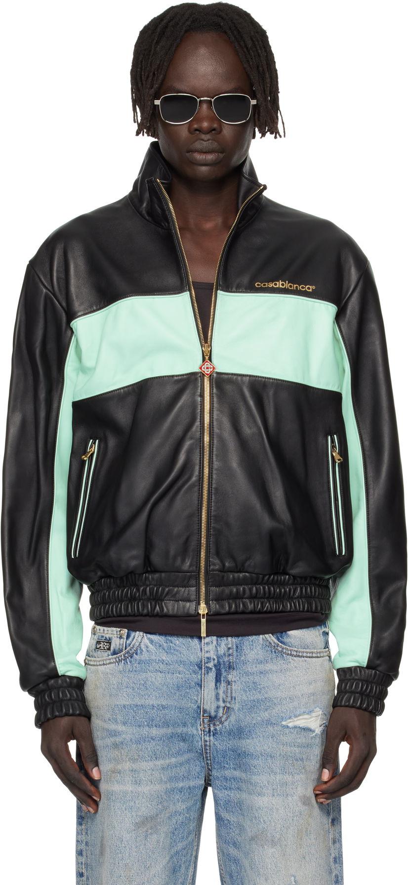 Jakna Casablanca Casablanca Track Leather Jacket Crna | MPF25-JK-382-01