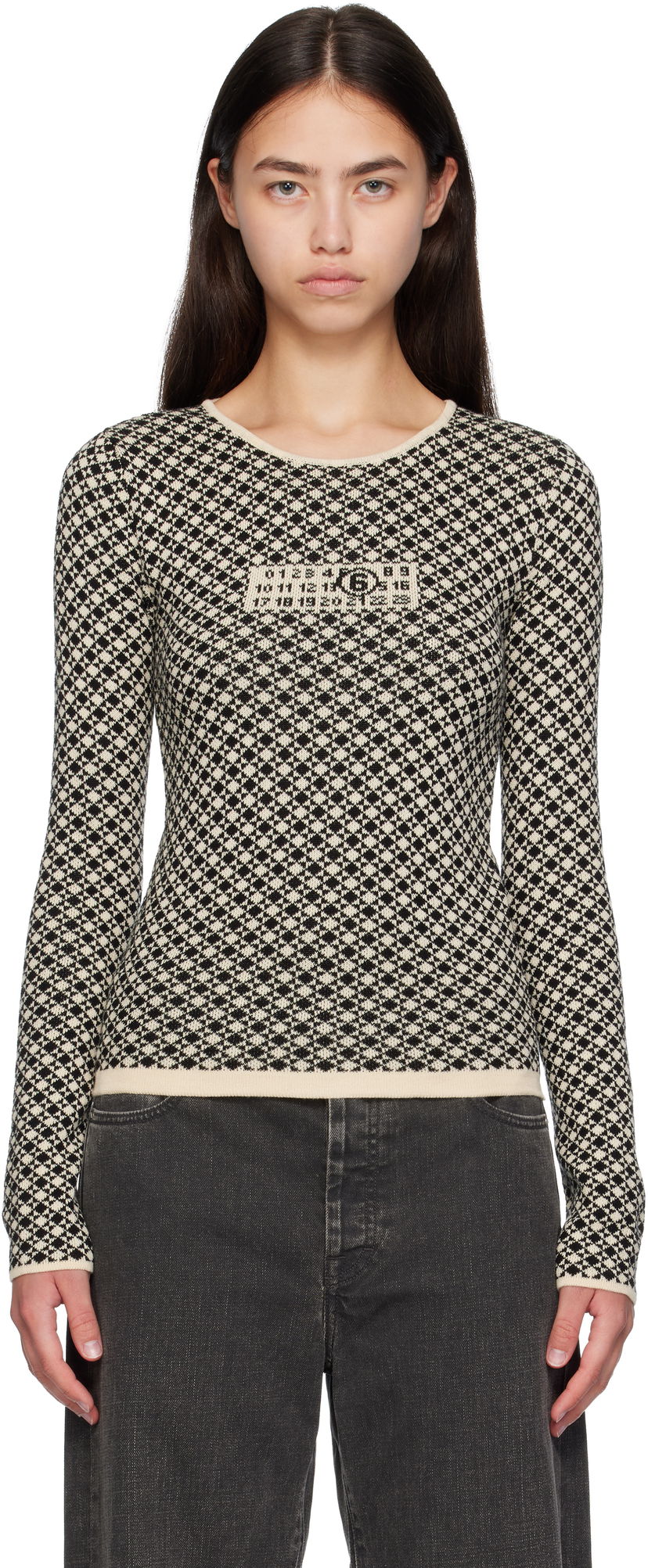 Džemper Maison Margiela MM6 Maison Margiela Allover Check Knit Sweater Bež | S52HL0050 M13137