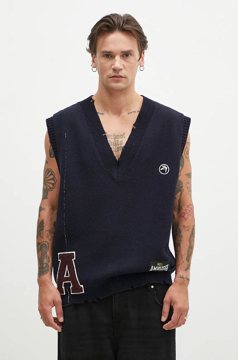 Prsluk Ambush Repair Stitch V Neck Vest Plava | BMHZ002F24KNI0014628