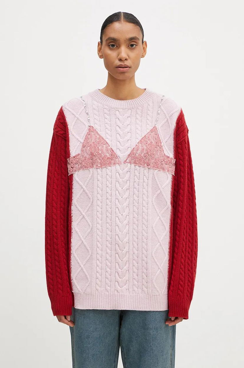 Džemper Andersson Bell Lace Lingerie Boyfriend-Fit Knit Sweater Ružičasta | atb1183w