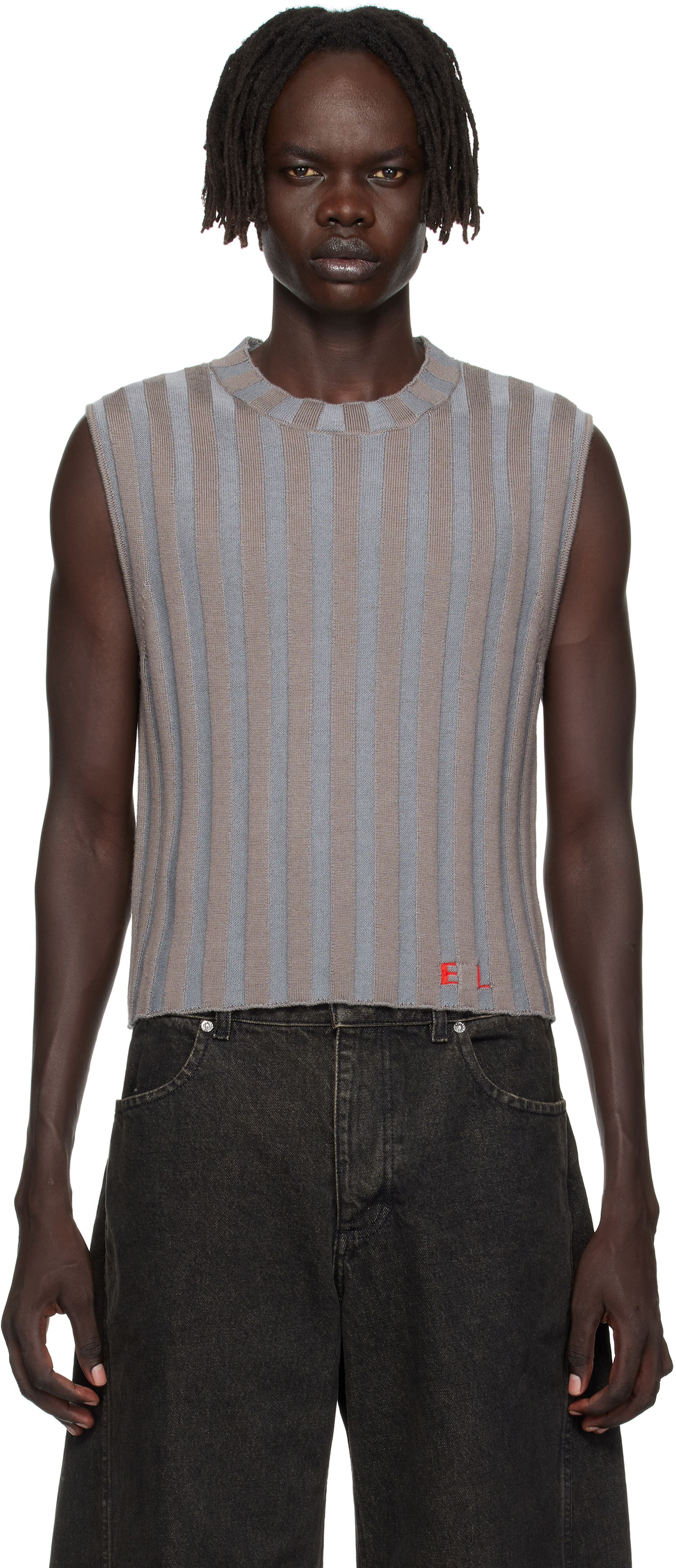 Džemper Eckhaus Latta Eckhaus Latta Ribbed Knit Vest Siva | 8025-EL-PF25-H, 0