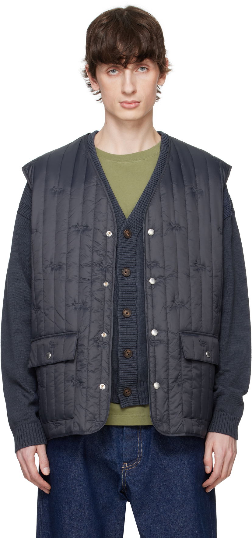 Prsluk MAISON KITSUNÉ Maison Kitsuné Sleeveless Quilted Vest Tamnoplava | OM02120WW9047
