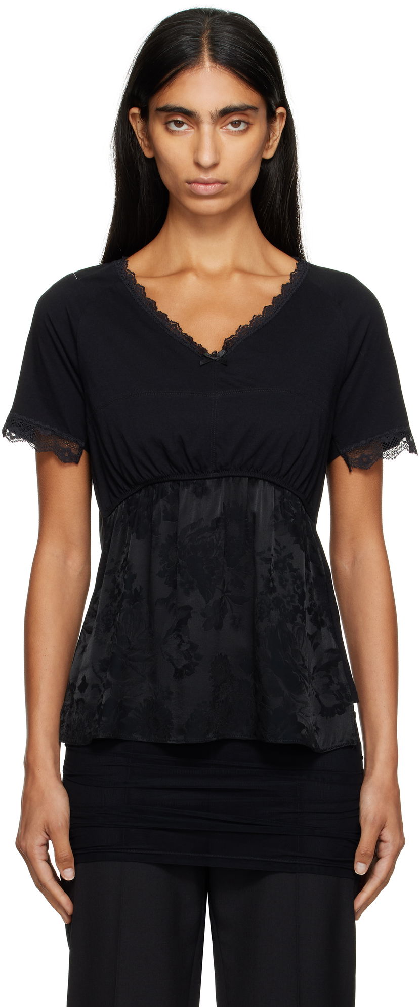 Majica kratkih rukava Maison Margiela MM6 Maison Margiela Jersey & Lace Peplum T-Shirt Crna | S52NC0353 M20048