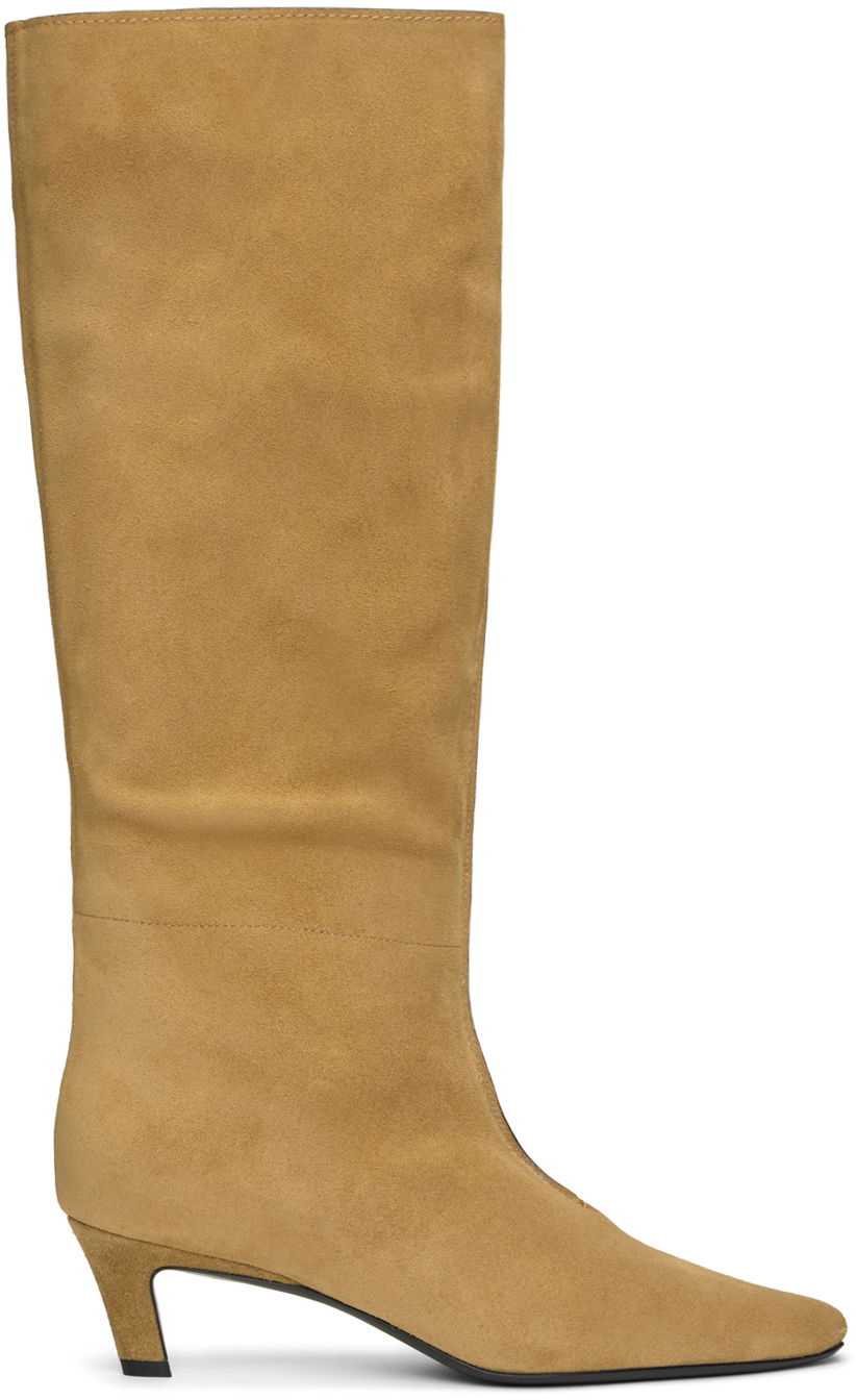Odjeća TOTEME TOTEME Wide Shaft Suede Knee-High Boots Bež | 243-WAS3114-LE0003