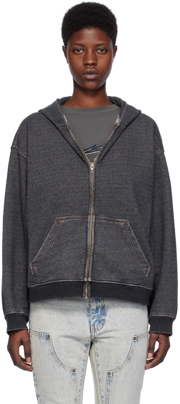 Dukserice We11done Faded Zip-Up Hoodie Crna | WD-TJ0-24-787-U-BK