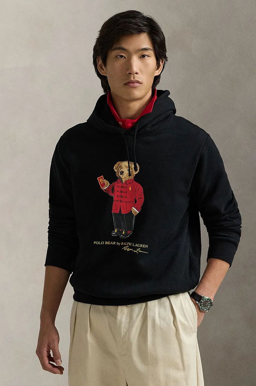 Dukserice Polo by Ralph Lauren Black Hoodie With Bear Print Crna | 710962139