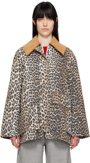 Kaputi GANNI Ganni Leopard Print Canvas Midi Jacket Bež | W0391, 0