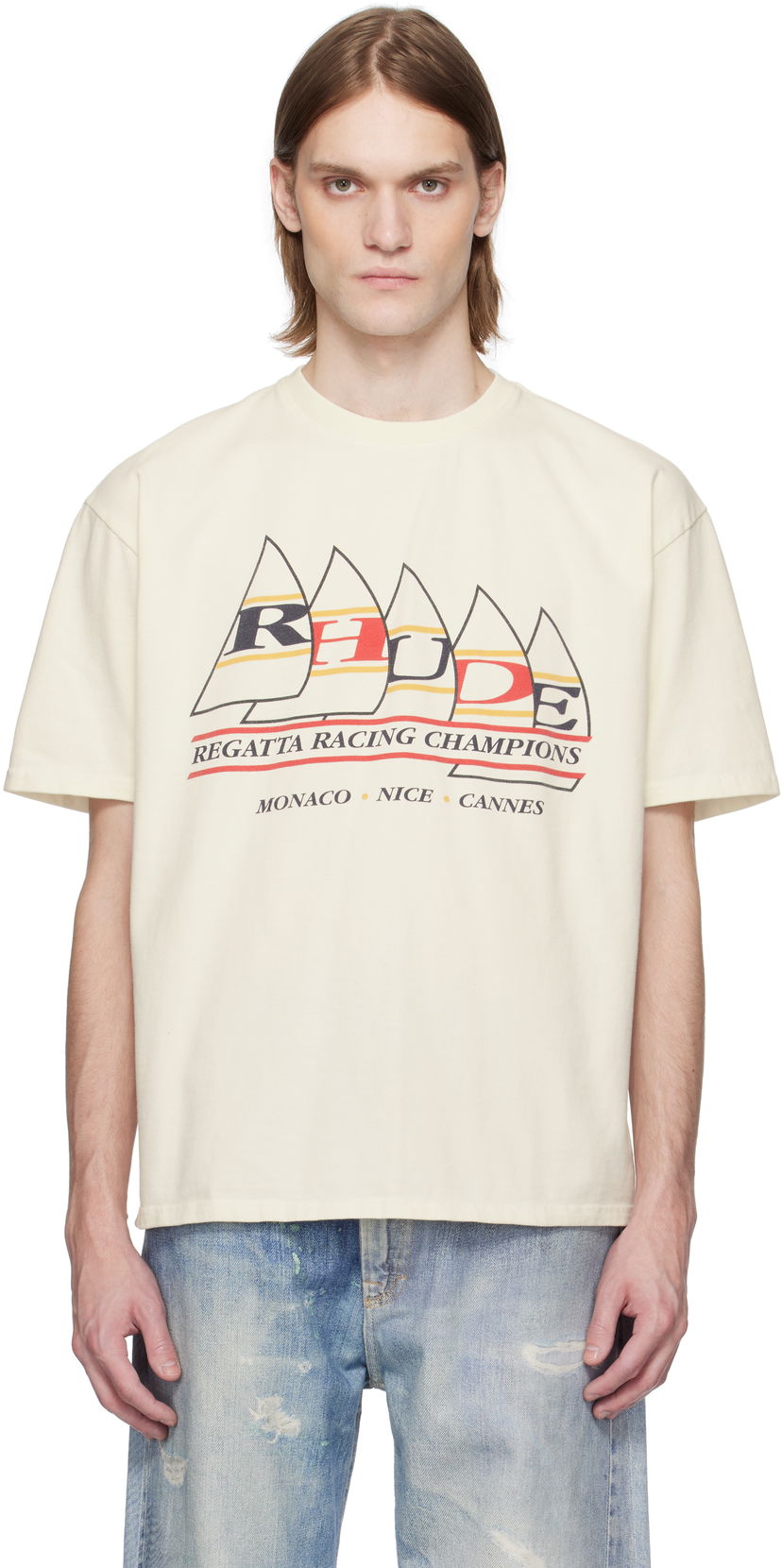 Majica kratkih rukava Rhude Rhude Regatta Champions Graphic T-Shirt Bež | RHSS25TT04012