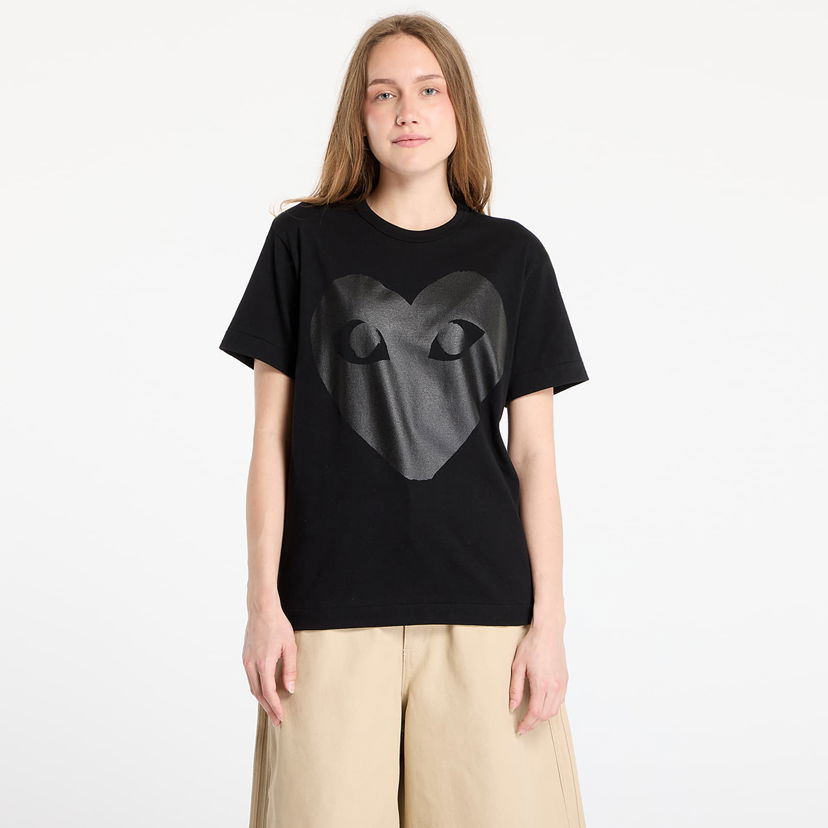 Majica kratkih rukava Comme des Garçons Comme des Garçons PLAY Logo Print Knit T-Shirt Crna | AX-T190 BLACK