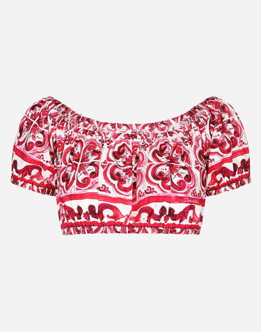 Crop top Dolce & Gabbana Majolica-print Poplin Crop Top Ružičasta | F755RTHH5BAHE3TN, 0