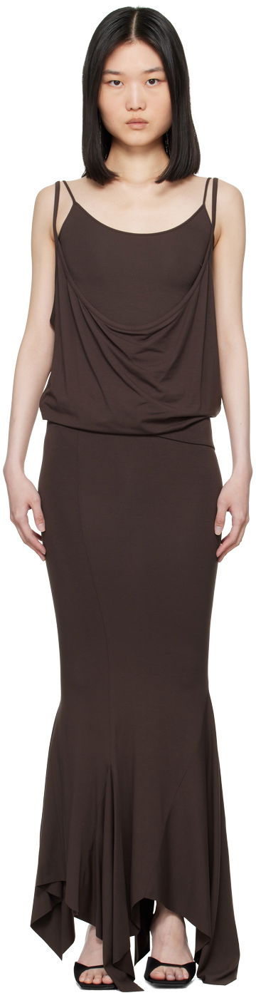 Haljina The Attico Attico Layered Midi Dress Smeđa | 247WCM121 J045