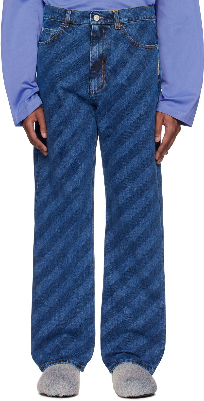 Jeans Marni Marni Wide Leg Diagonal Stripe Jeans Plava | PUJU0021A0 USCX36