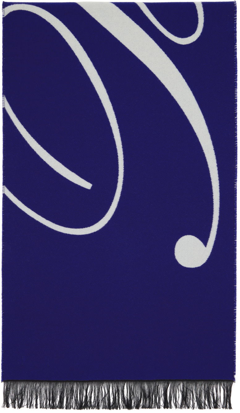 Šal Burberry Logo Wool Silk Scarf Blue / Off-White Tamnoplava | 8079174