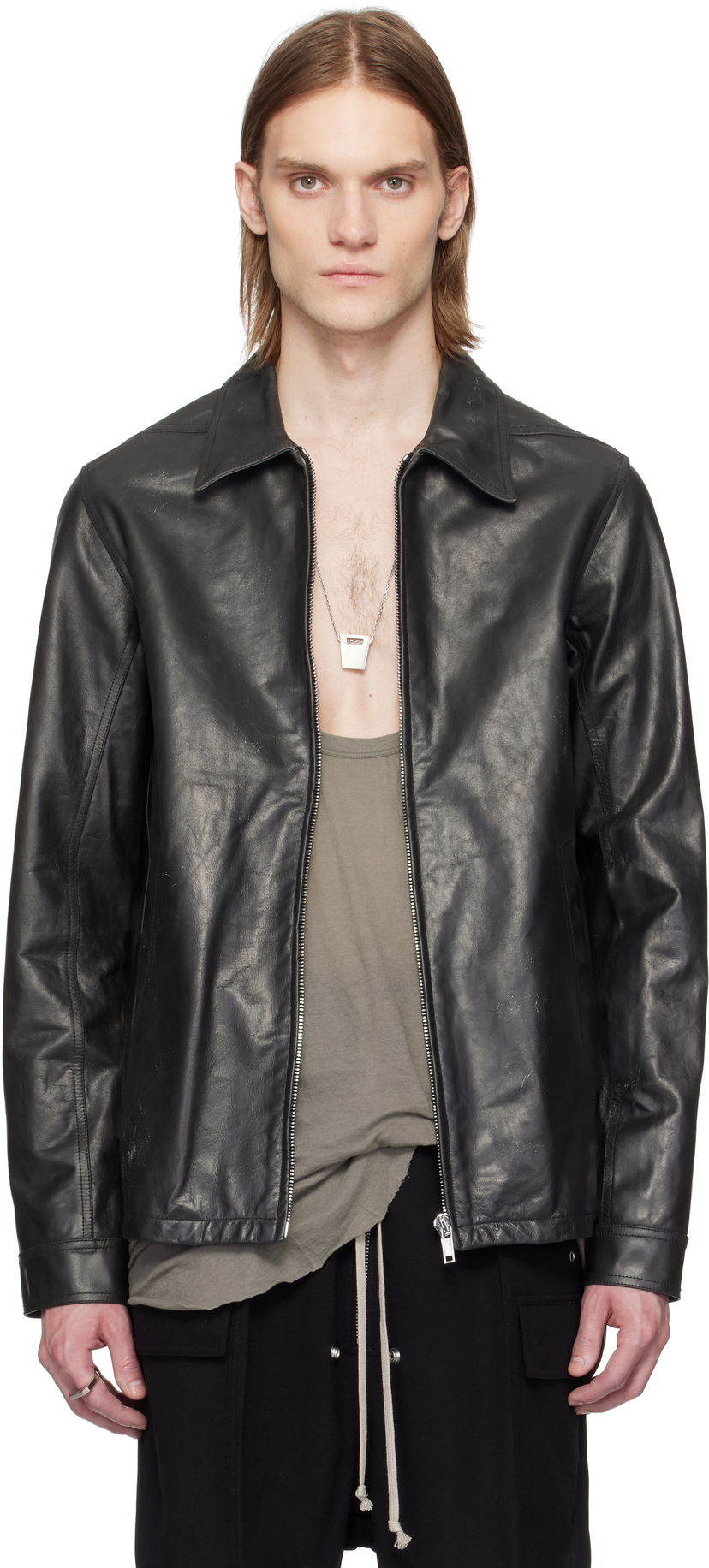 Jakna Rick Owens Rick Owens Hollywood Brad Leather Jacket Crna | RU01E5764 LTP